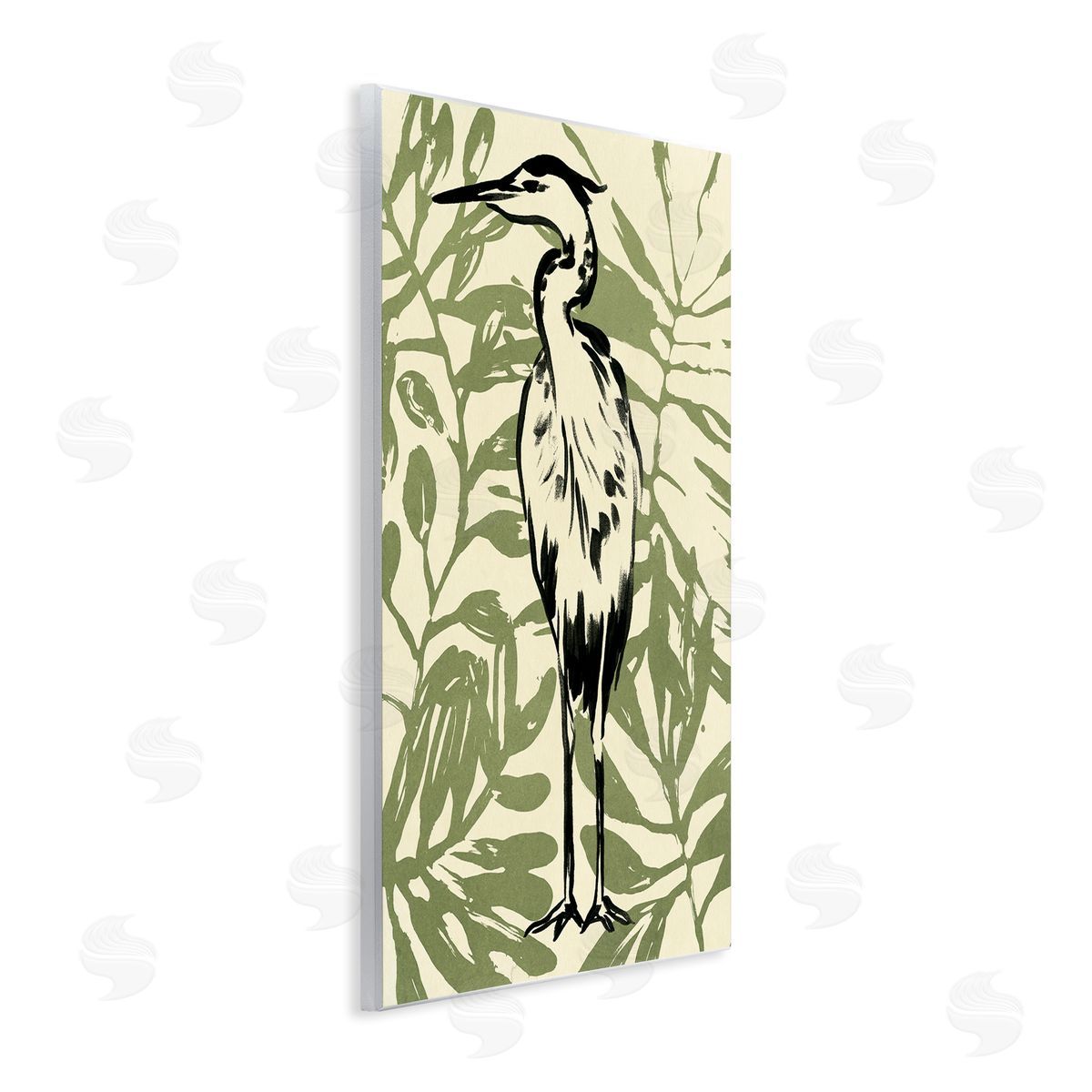 Wild Heron and Leaves Wood Plaque Wall Art, Home Decor by June Erica Vess
