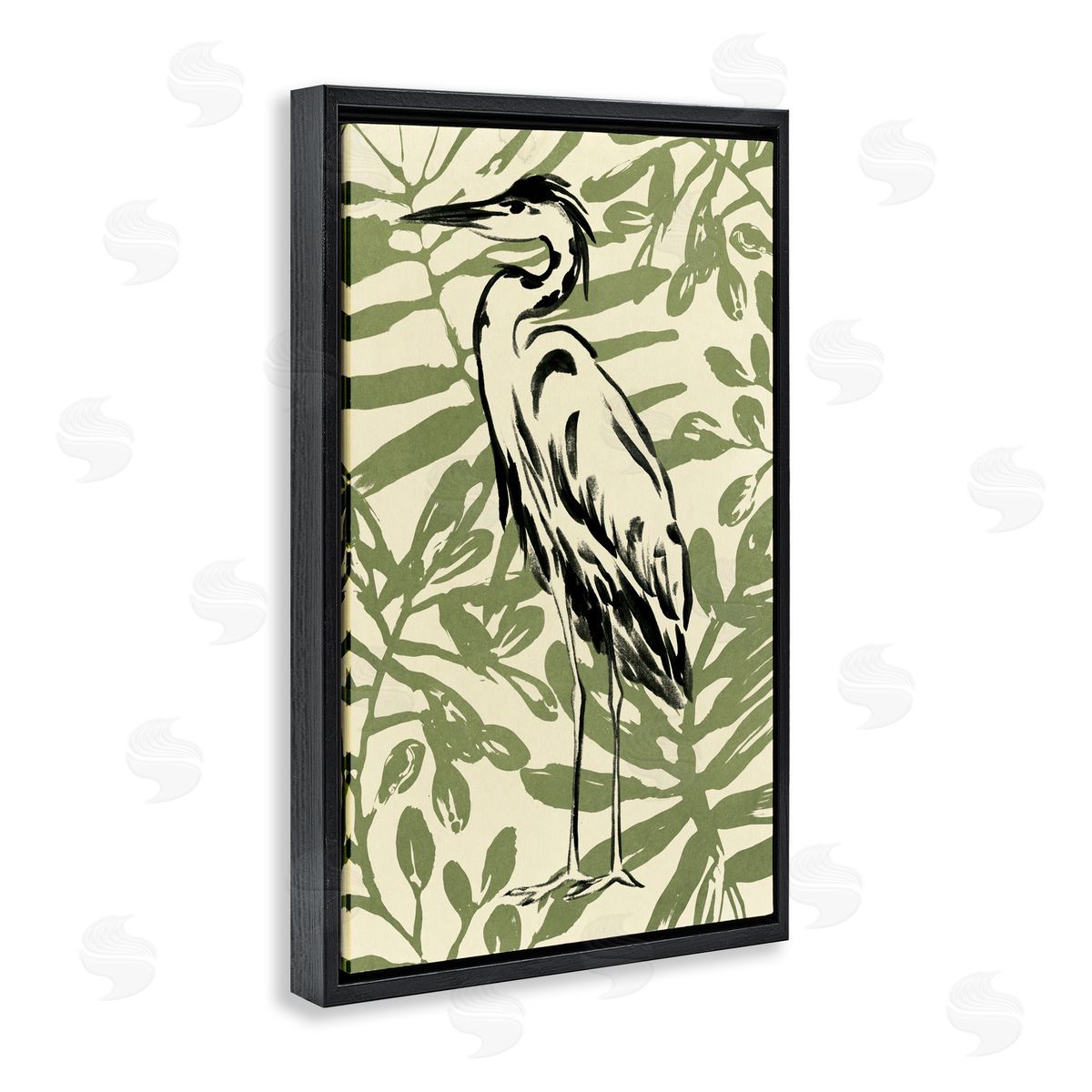 Brushed Heron Portrait Black Floating Frame Canvas Wall Art, Home Decor by June Erica Vess