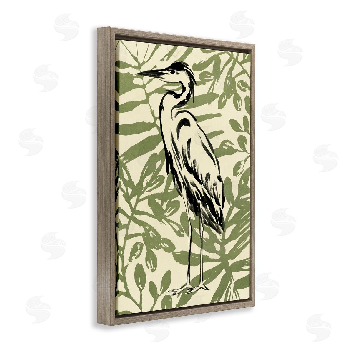 Brushed Heron Portrait Brown Floating Frame Canvas Wall Art, Home Decor by June Erica Vess