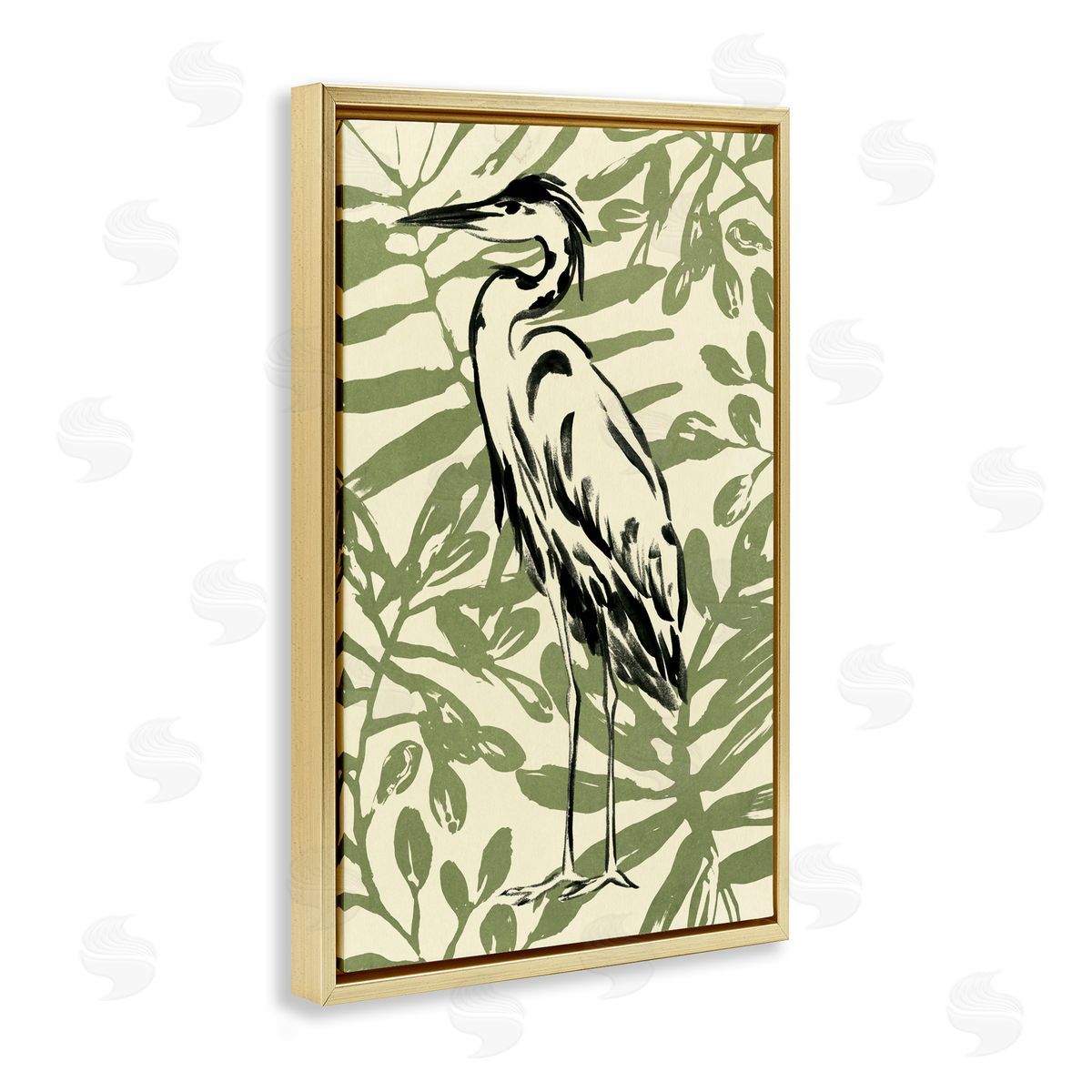 Brushed Heron Portrait Gold Floating Frame Canvas Wall Art, Home Decor by June Erica Vess