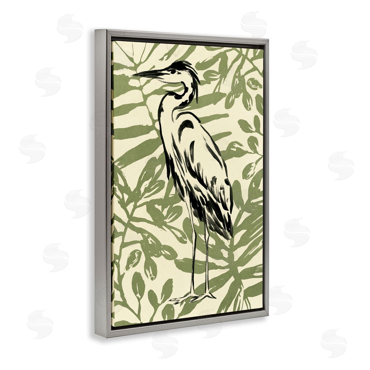 Brushed Heron Portrait Grey Floating Frame Canvas Wall Art, Home Decor by June Erica Vess