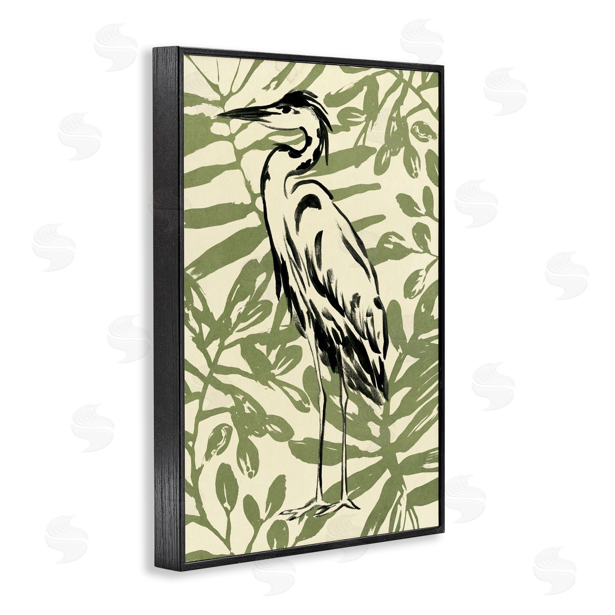 Brushed Heron Portrait Black Frame Print Wall Art, Home Decor by June Erica Vess