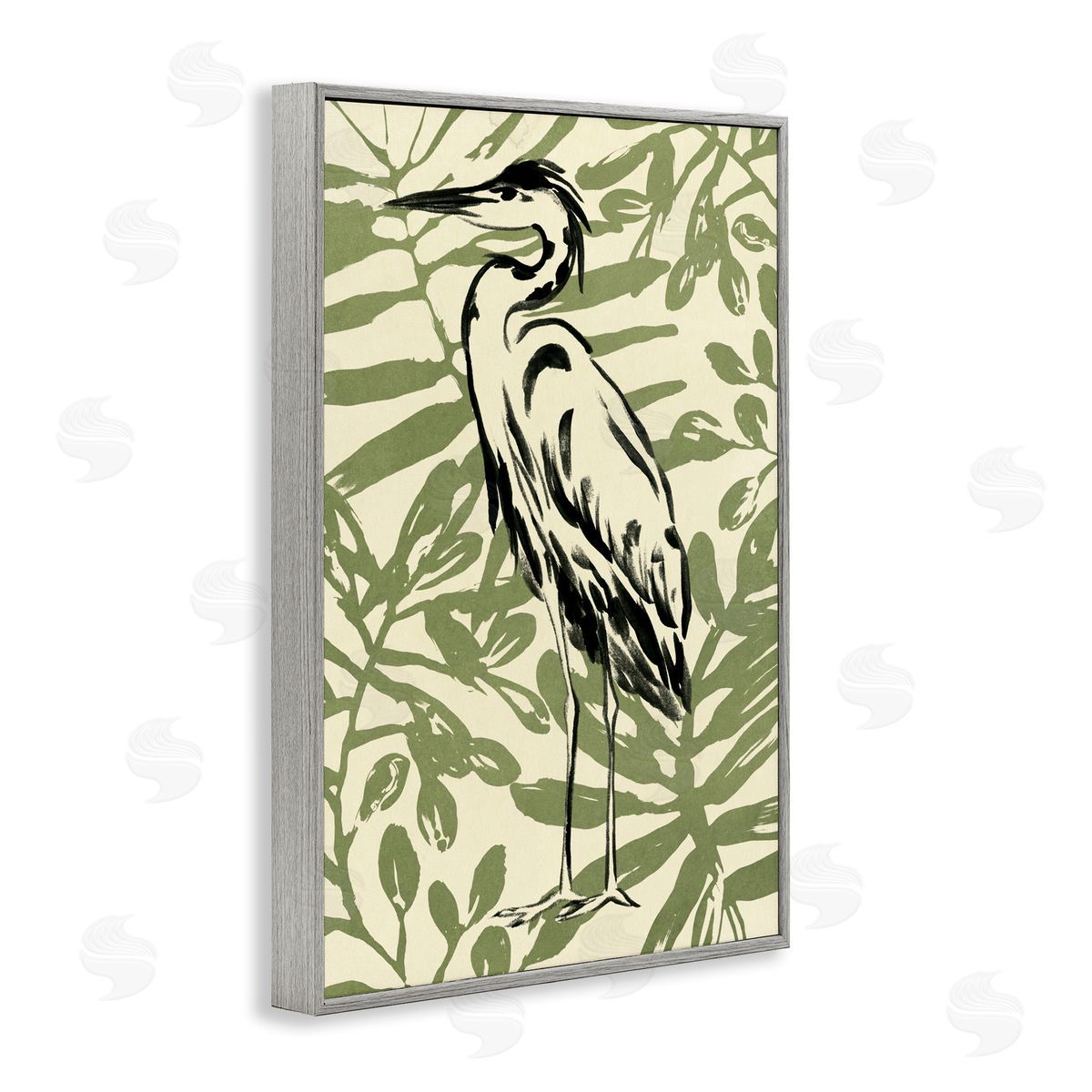 Brushed Heron Portrait Grey Frame Print Wall Art, Home Decor by June Erica Vess