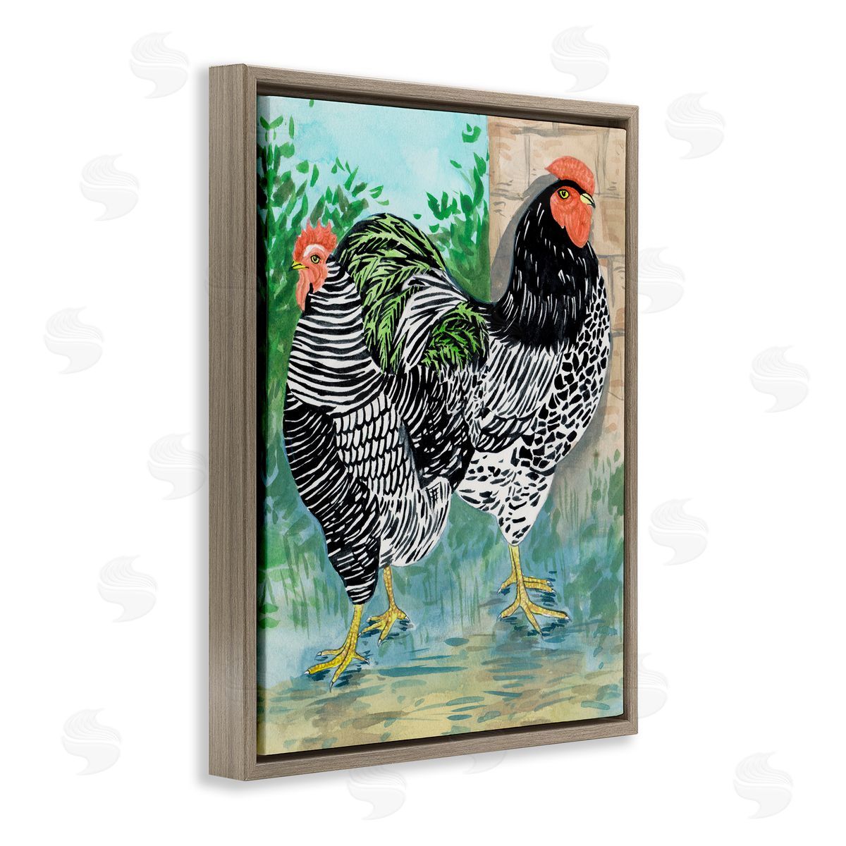 Melissa Wang Patterned Farmhouse Hens Brown Floating Frame Canvas Wall Art Print