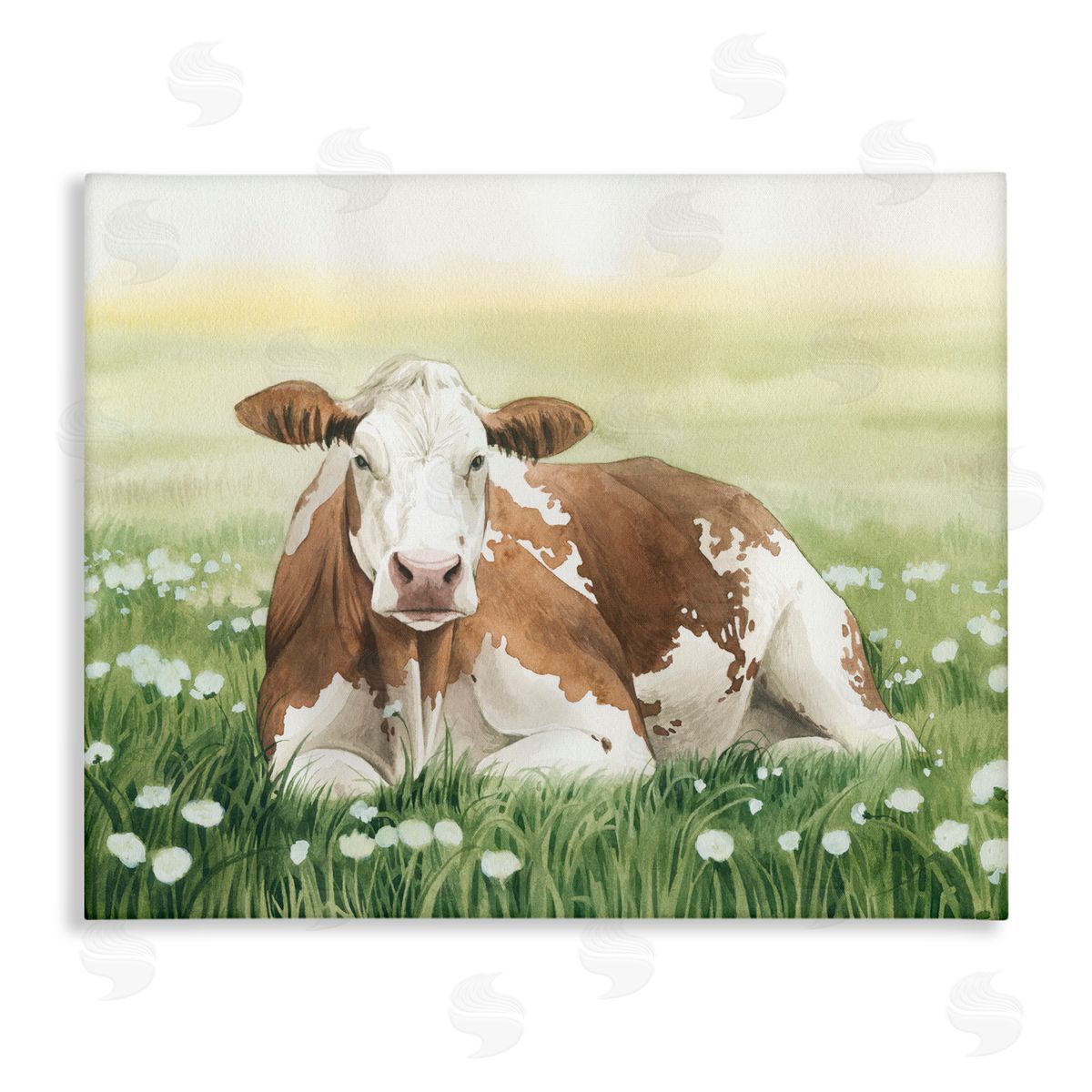 Cow and Meadow Blossoms Canvas Wall Art, Home Decor by Grace Popp