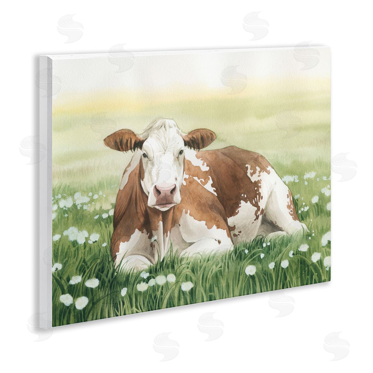 Cow and Meadow Blossoms Wood Plaque Wall Art, Home Decor by Grace Popp