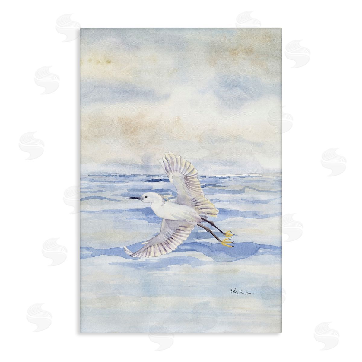 Flying Heron Over Water Canvas Wall Art, Home Decor by Audrey Jeanne Roberts