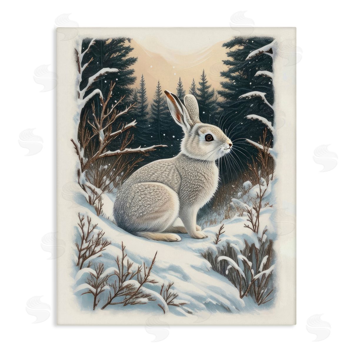 Rabbit in Winter Forest Canvas Wall Art, Home Decor by Denise Dundon