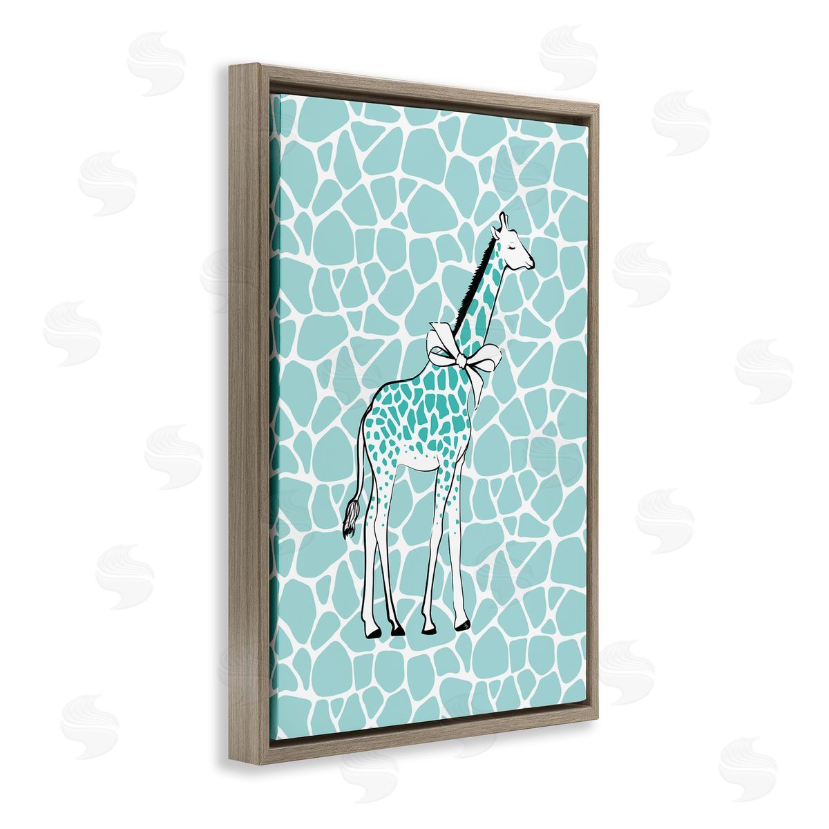 Blue Patterned Glam Giraffe Brown Floating Frame Canvas Wall Art, Home Decor by Martina Pavlova