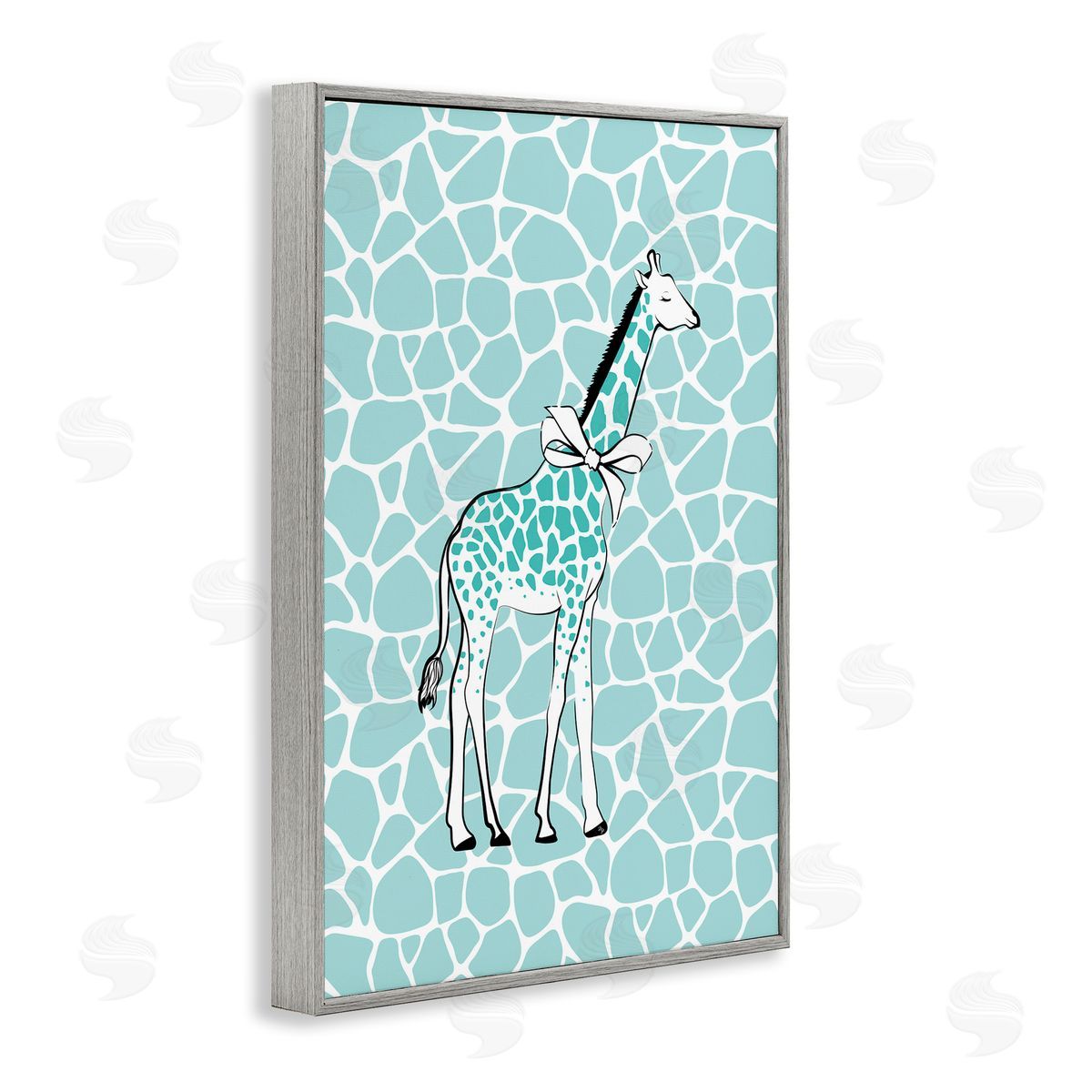 Blue Patterned Glam Giraffe Grey Frame Print Wall Art, Home Decor by Martina Pavlova
