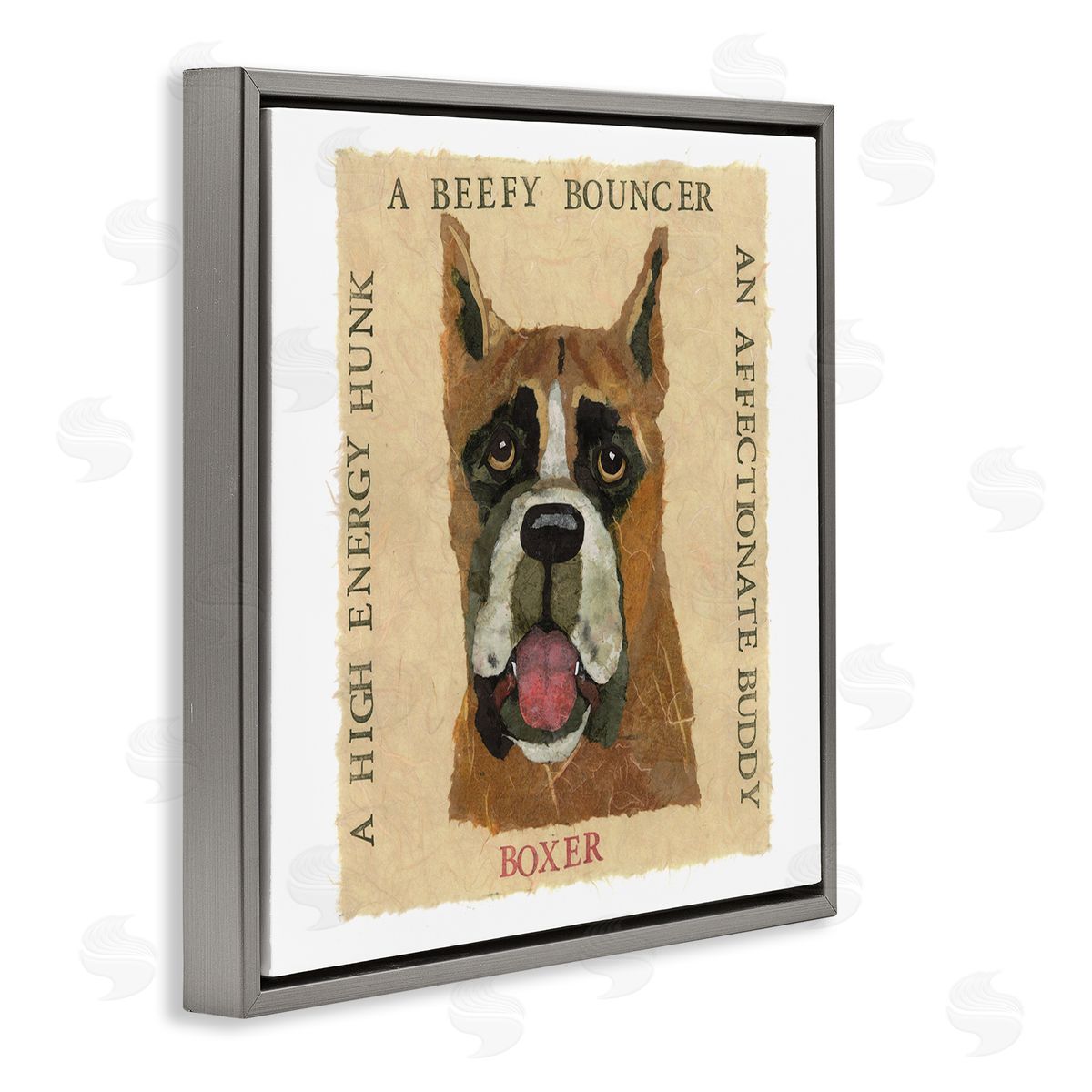 Nancy Overton Fun Boxer Pet Phrases Gray Floating Frame Canvas Wall Art Print