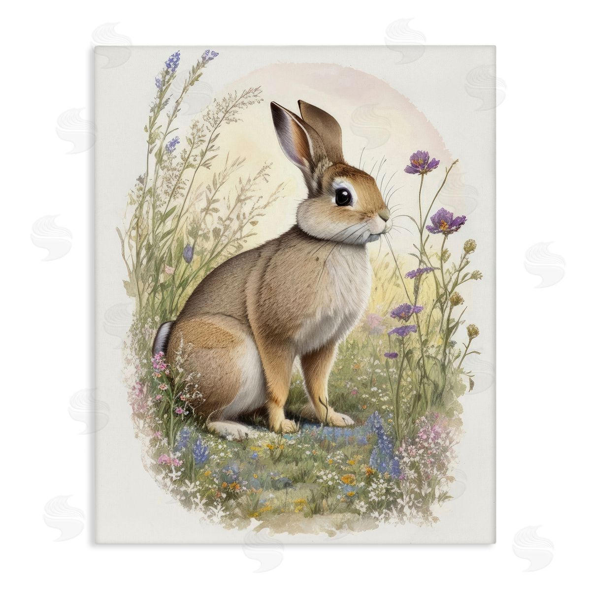 Rabbit with Meadow Blooms Canvas Wall Art, Home Decor by Denise Dundon
