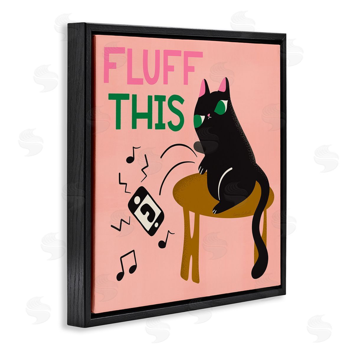 Fluff This Angry Cat Black Floating Frame Canvas Wall Art, Home Decor by Carrie Cantwell