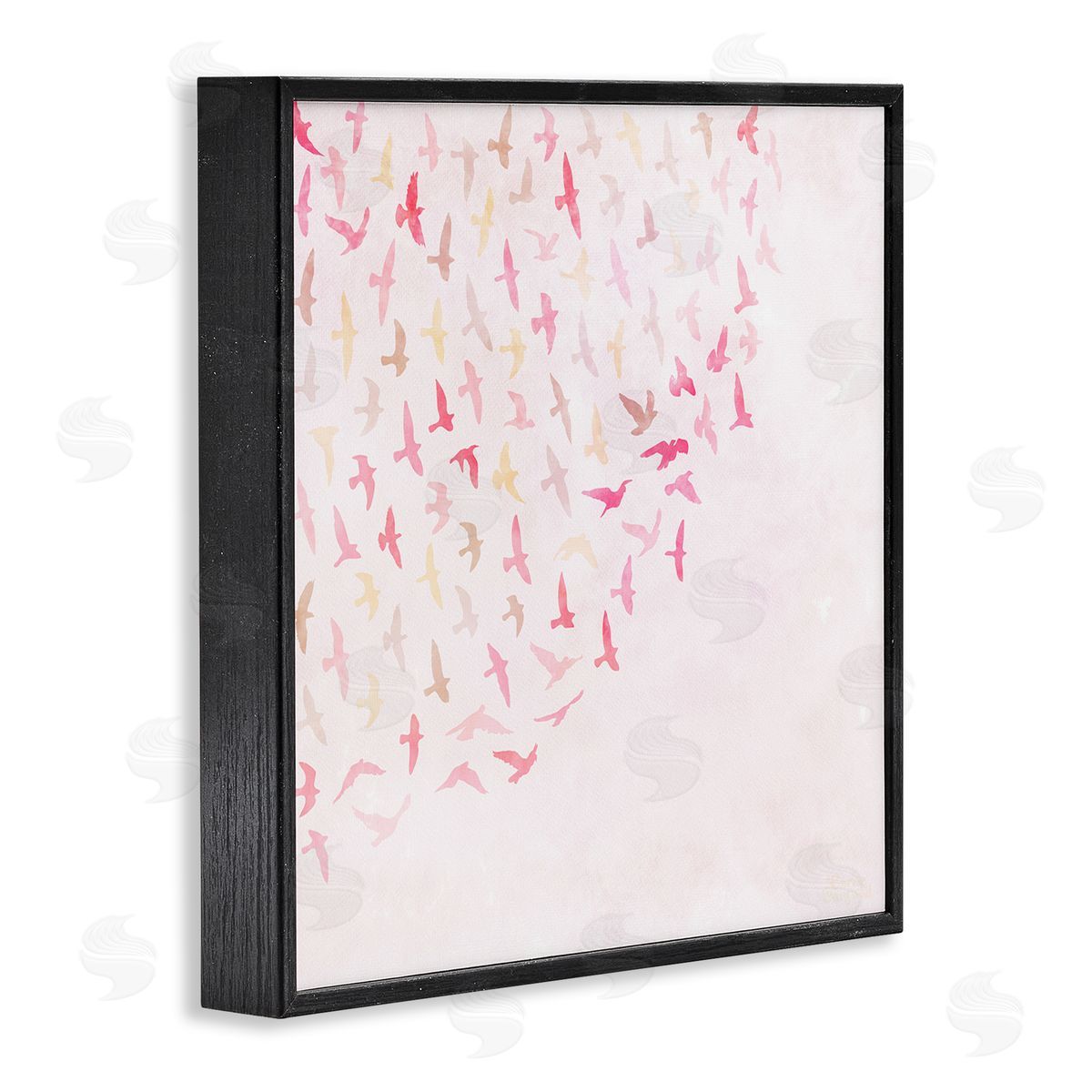 Fluttering Pink Birds Black Frame Print Wall Art, Home Decor by Carrie Cantwell