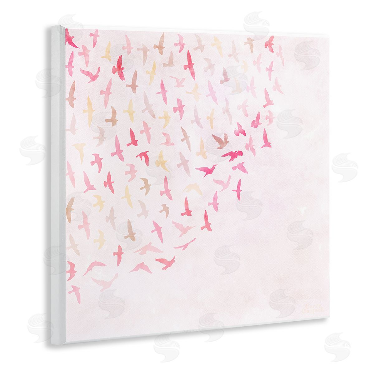 Fluttering Pink Birds Wood Plaque Wall Art, Home Decor by Carrie Cantwell