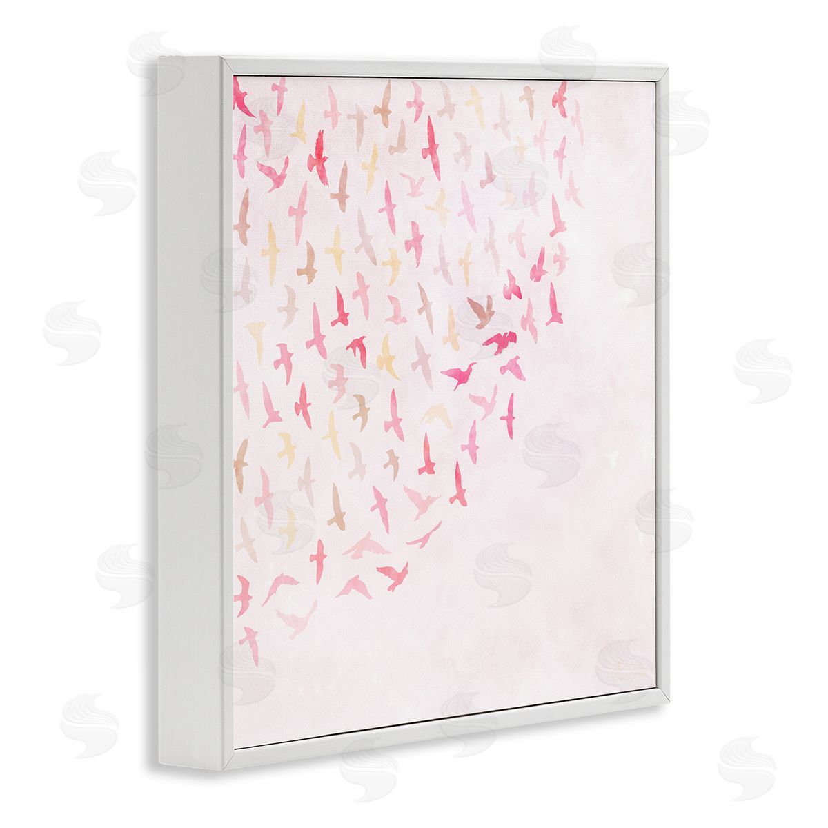 Fluttering Pink Birds White Frame Print Wall Art, Home Decor by Carrie Cantwell