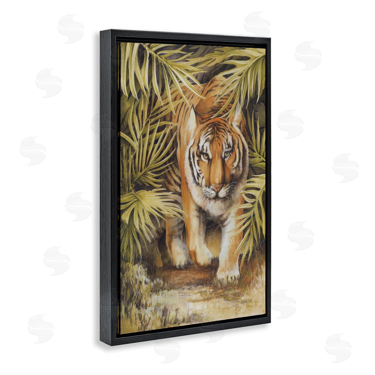Tiger Prowling Through Leaves Black Floating Frame Canvas Wall Art, Home Decor by Cloverfield and Co.