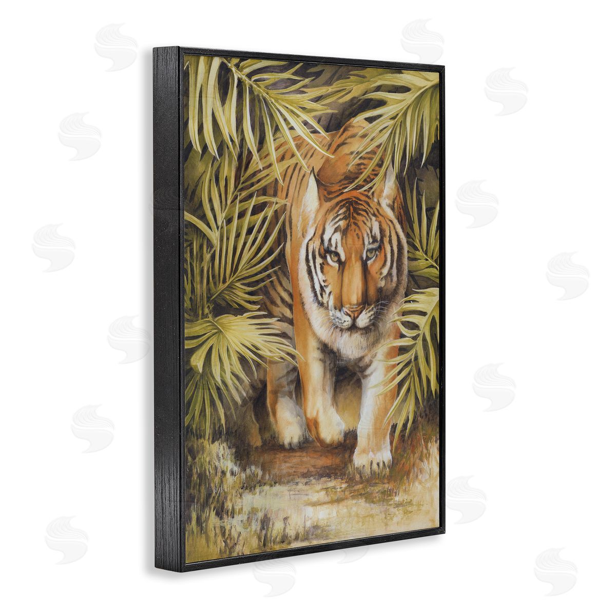 Tiger Prowling Through Leaves Black Frame Print Wall Art, Home Decor by Cloverfield and Co.