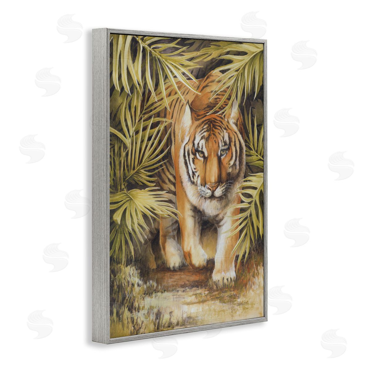 Tiger Prowling Through Leaves Grey Frame Print Wall Art, Home Decor by Cloverfield and Co.