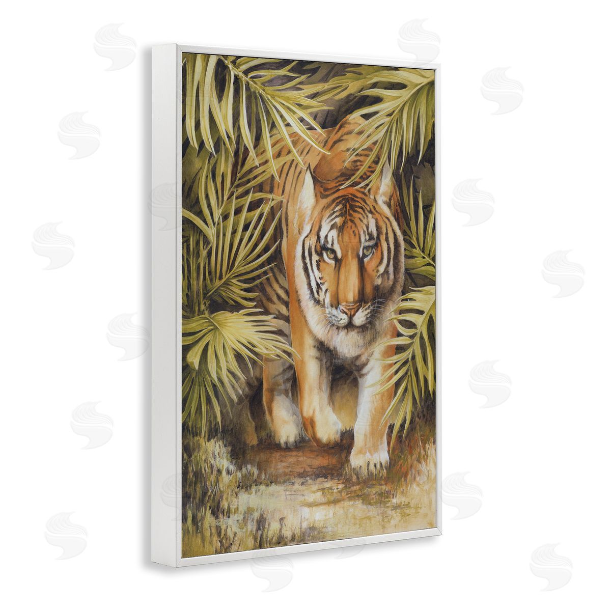 Tiger Prowling Through Leaves White Frame Print Wall Art, Home Decor by Cloverfield and Co.