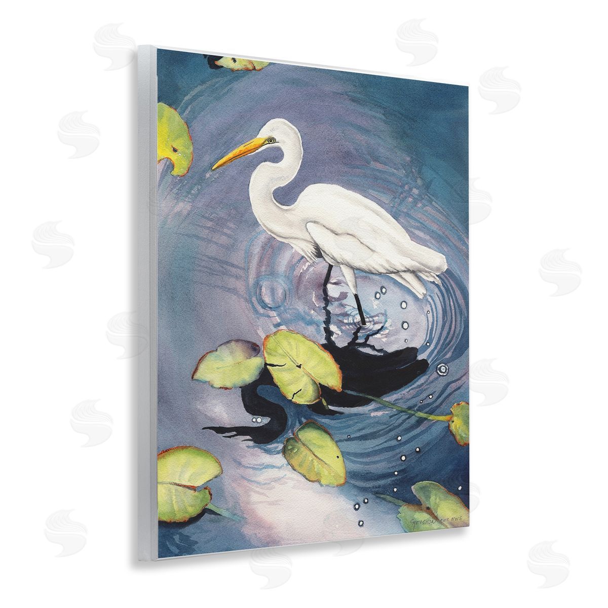 Heron with Pond Ripples Wood Plaque Wall Art, Home Decor by Christine Reichow