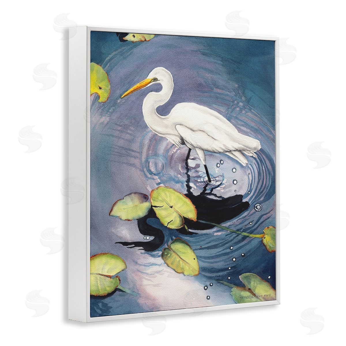 Heron with Pond Ripples White Frame Print Wall Art, Home Decor by Christine Reichow