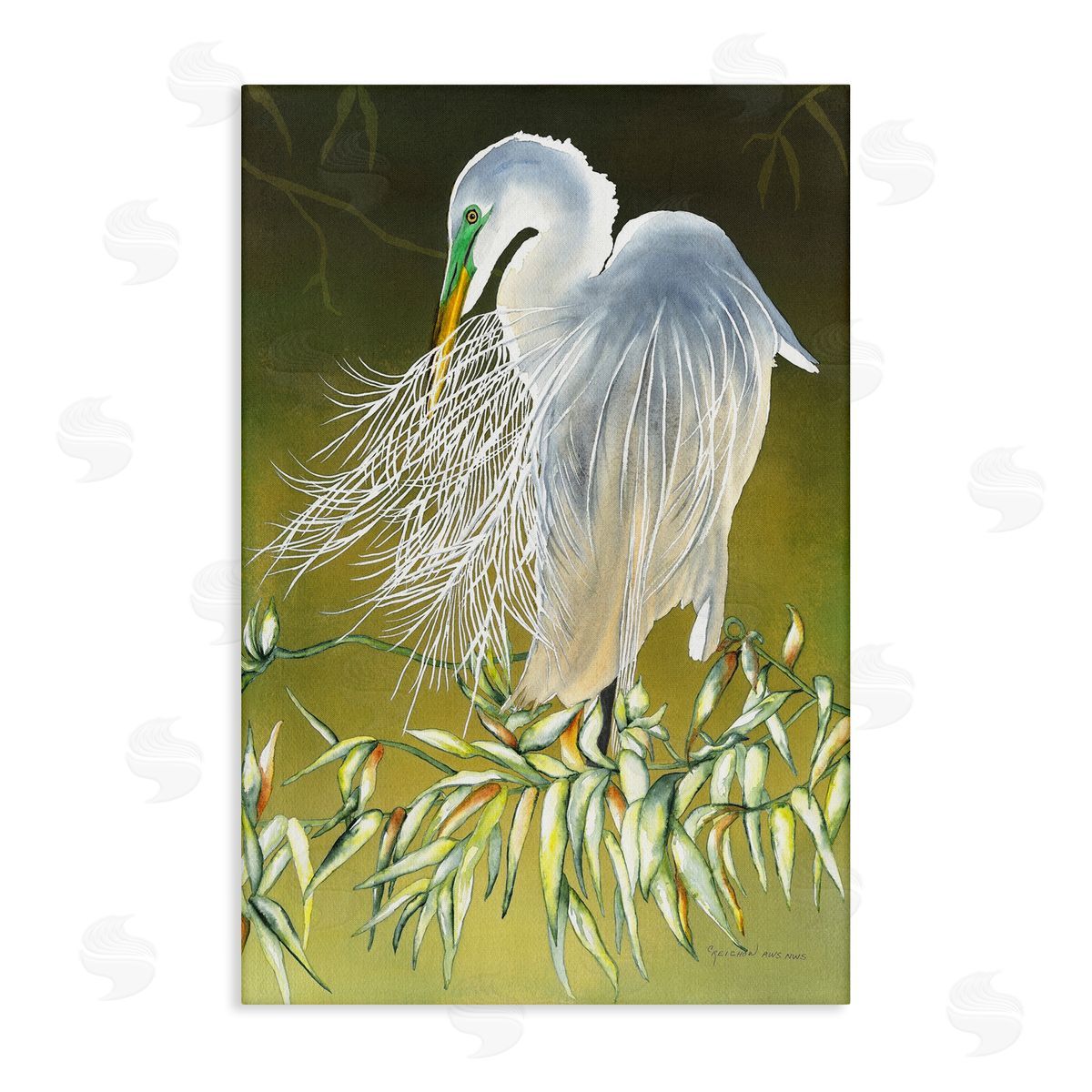 Heron with Detailed Feathers Canvas Wall Art, Home Decor by Christine Reichow