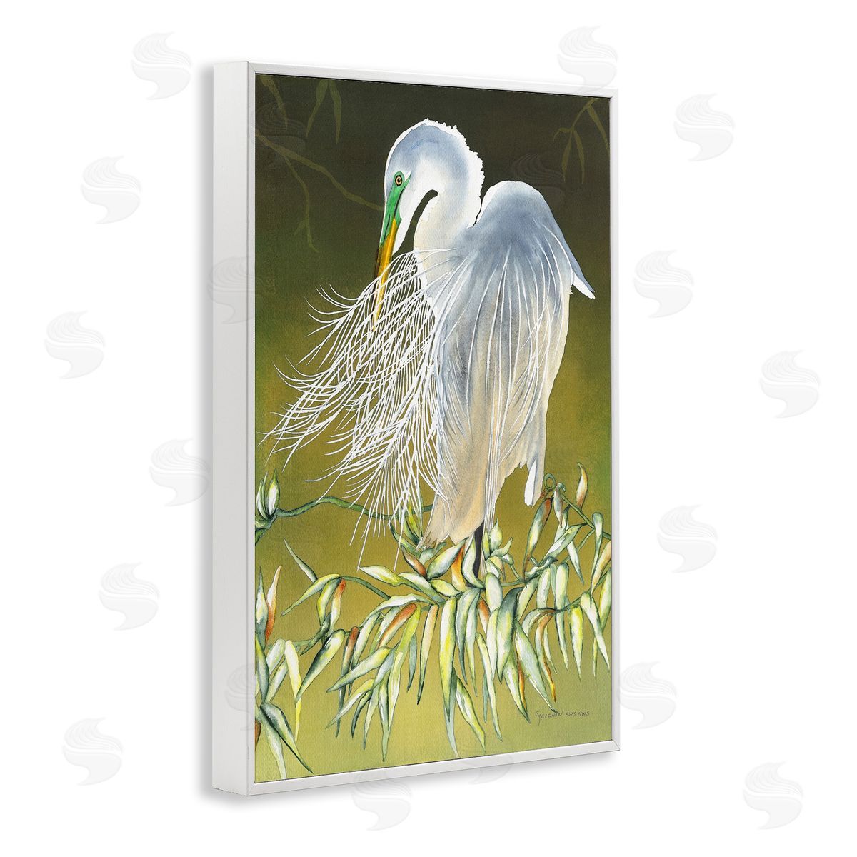 Heron with Detailed Feathers White Frame Print Wall Art, Home Decor by Christine Reichow