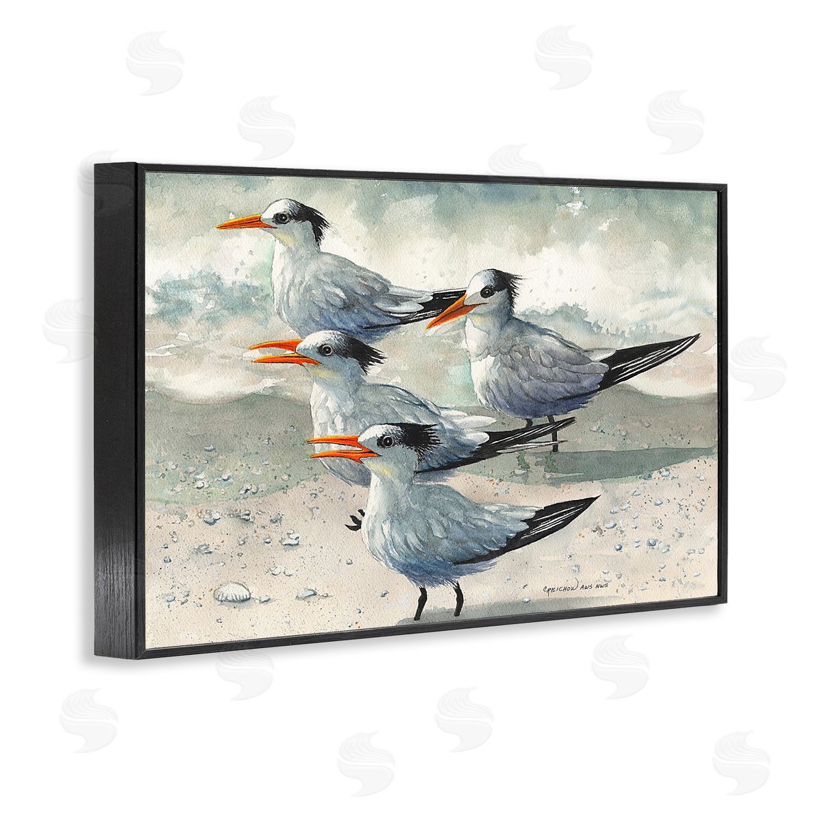 Birds on Sandy Beach Black Frame Print Wall Art, Home Decor by Christine Reichow