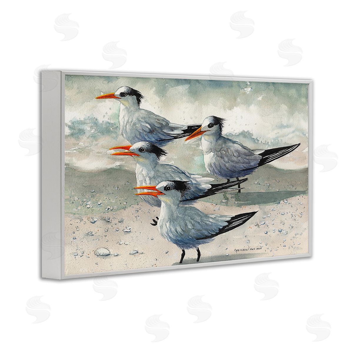 Birds on Sandy Beach White Frame Print Wall Art, Home Decor by Christine Reichow