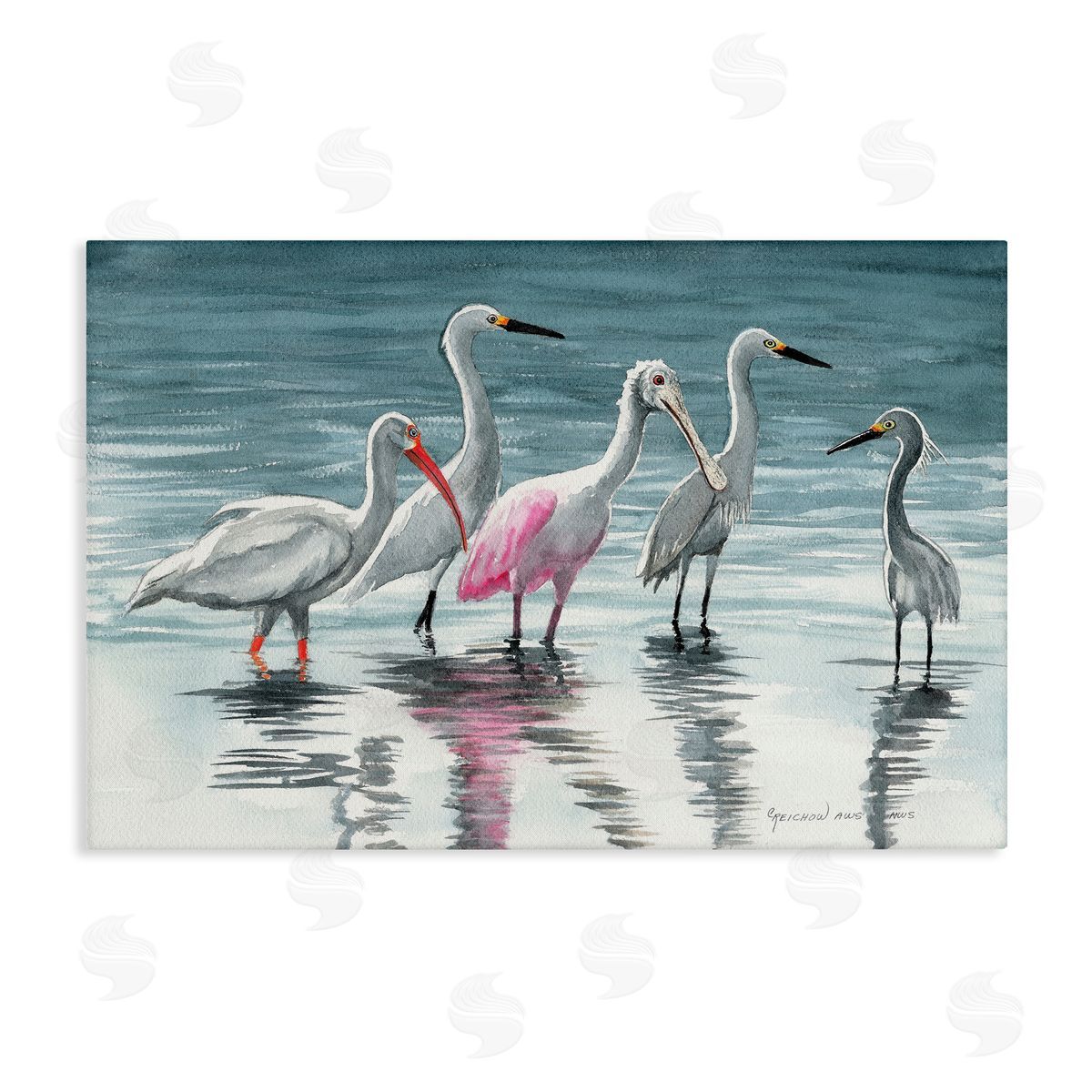 Herons Stepping in Shore Canvas Wall Art, Home Decor by Christine Reichow