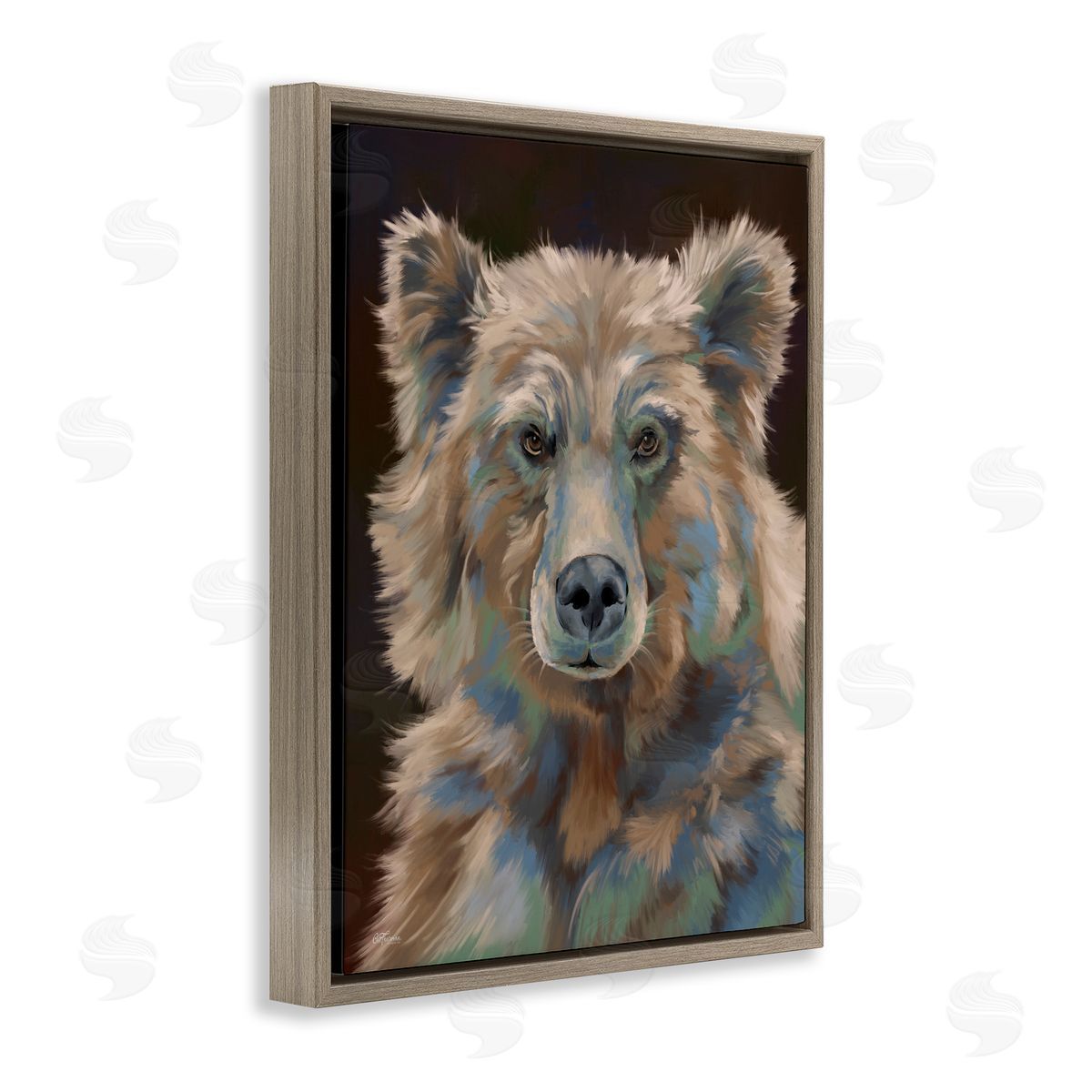 Fluffy Bear Portrait Brown Floating Frame Canvas Wall Art, Home Decor by Cat Thurman Designs