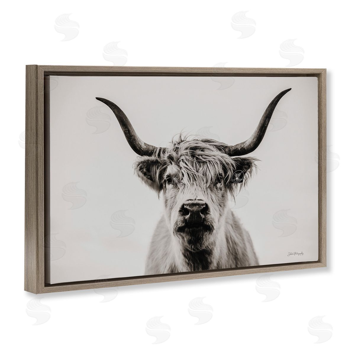 Calm Cattle Portrait Brown Floating Frame Canvas Wall Art, Home Decor by Dakota Diener