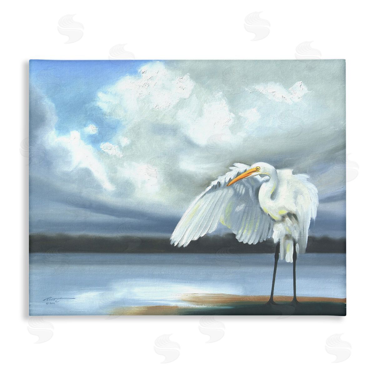 stupell industries D. Rust | Egret on Cloudy Beach Shore