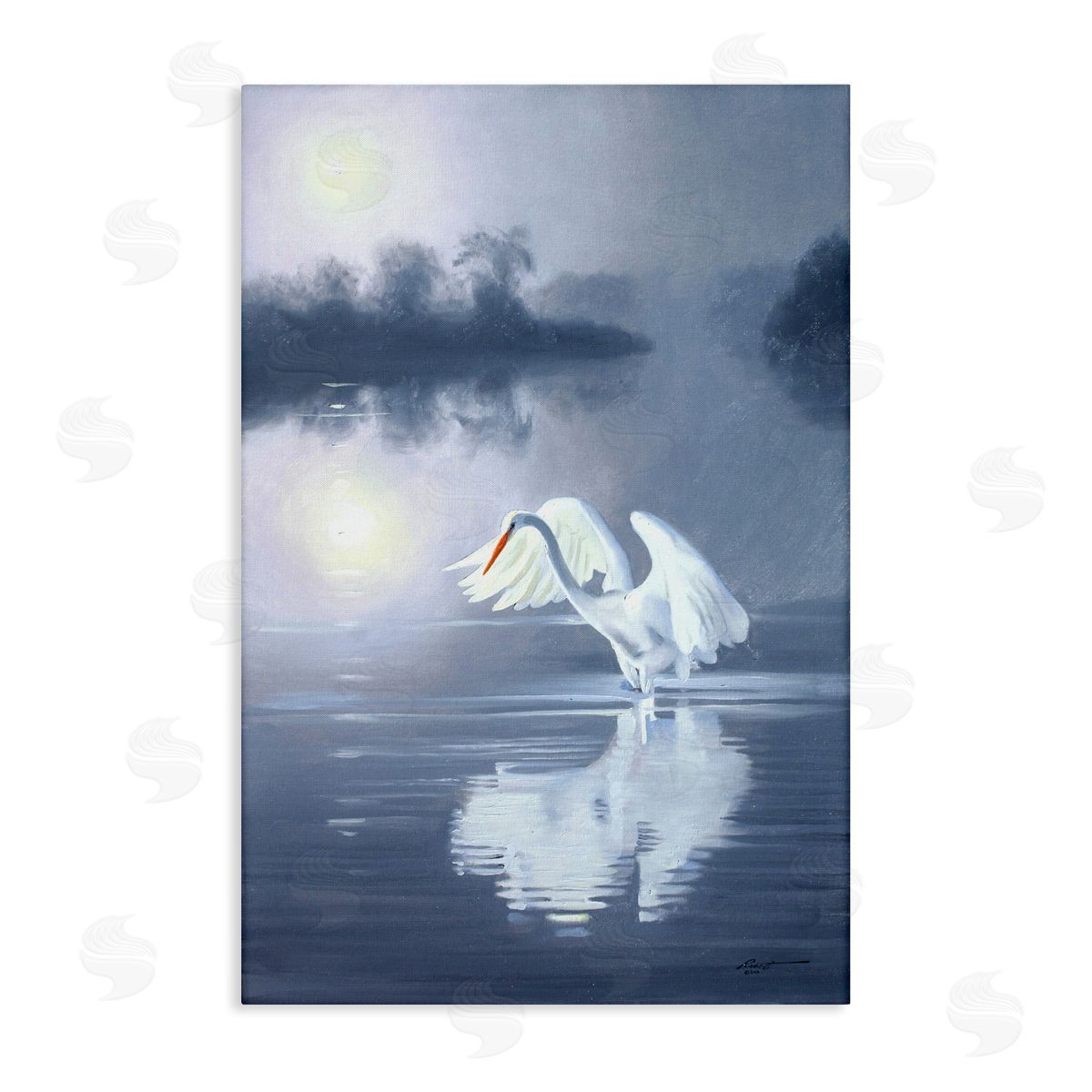Egret on Stormy Waters Canvas Wall Art, Home Decor by D. Rust