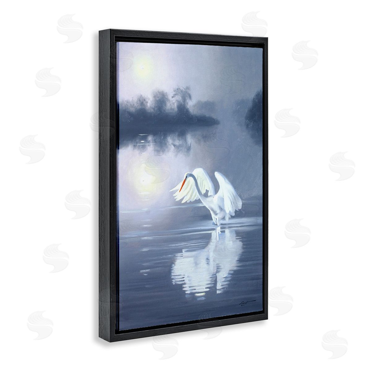 Egret on Stormy Waters Black Floating Frame Canvas Wall Art, Home Decor by D. Rust