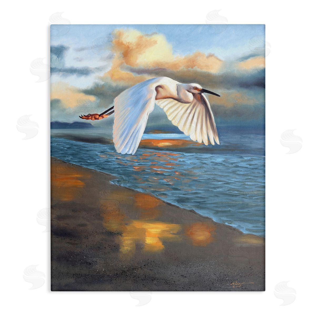 Egret Wingspan over Beach Canvas Wall Art, Home Decor by D. Rust