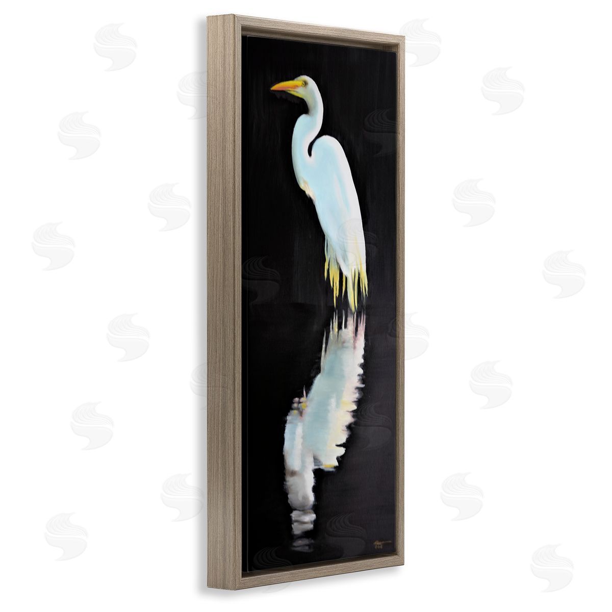 Dark Egret Reflection Brown Floating Frame Canvas Wall Art, Home Decor by D. Rust