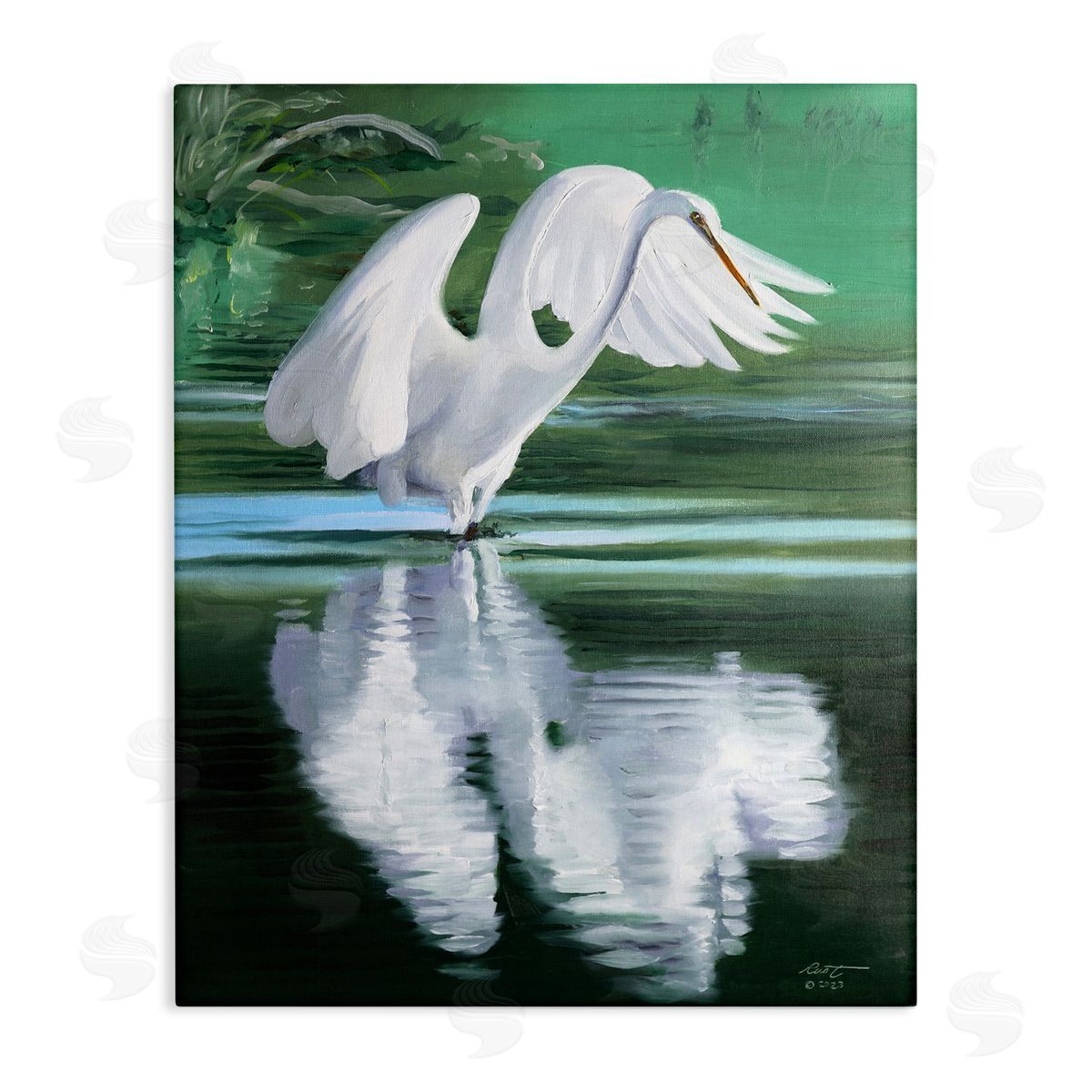Egret Flapping Wings Canvas Wall Art, Home Decor by D. Rust