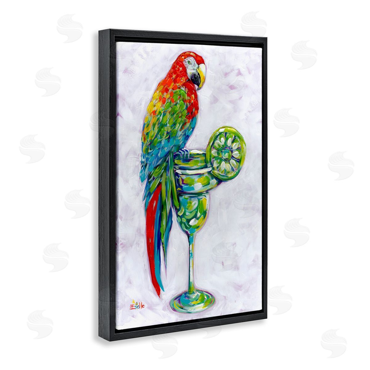 Margarita Parrot Perched Black Floating Frame Canvas Wall Art, Home Decor by Estelle Grengs