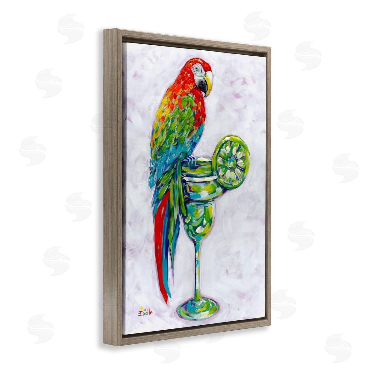 Margarita Parrot Perched Brown Floating Frame Canvas Wall Art, Home Decor by Estelle Grengs