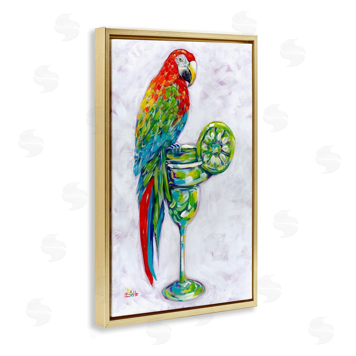 Margarita Parrot Perched Gold Floating Frame Canvas Wall Art, Home Decor by Estelle Grengs