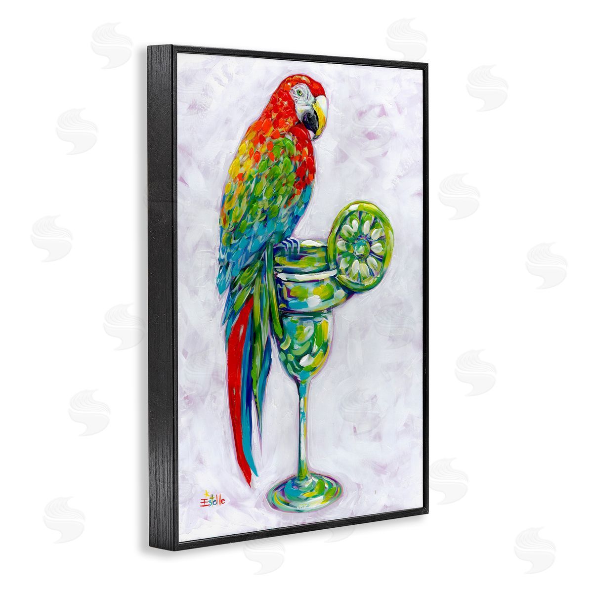 Margarita Parrot Perched Black Frame Print Wall Art, Home Decor by Estelle Grengs