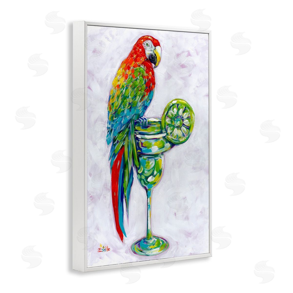 Margarita Parrot Perched White Frame Print Wall Art, Home Decor by Estelle Grengs