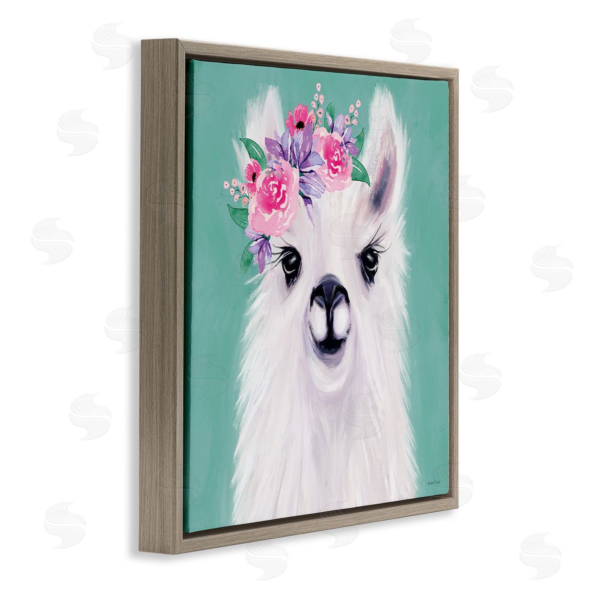 Fluffy Floral Alpaca Brown Floating Frame Canvas Wall Art, Home Decor by Elizabeth Tyndall