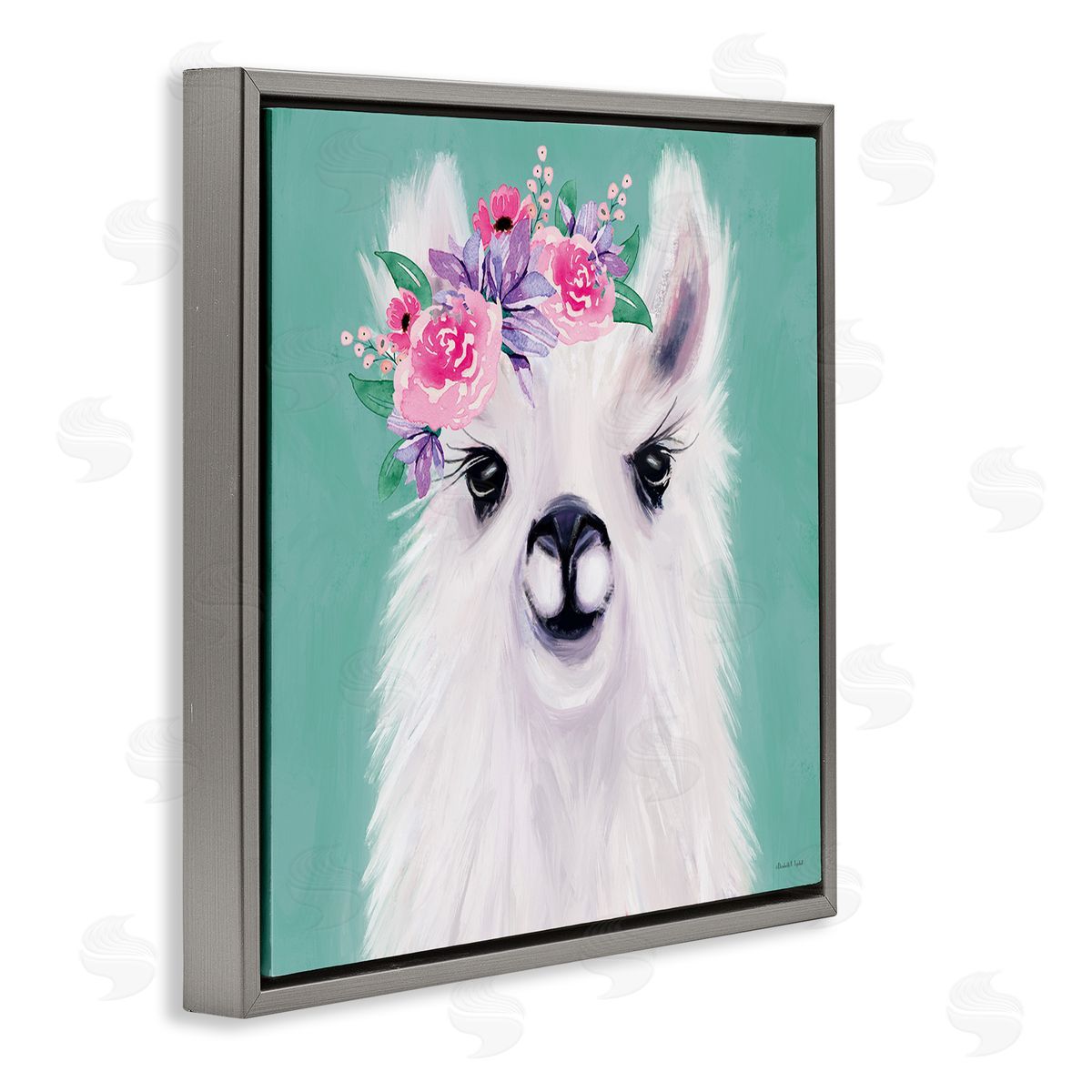 Fluffy Floral Alpaca Grey Floating Frame Canvas Wall Art, Home Decor by Elizabeth Tyndall