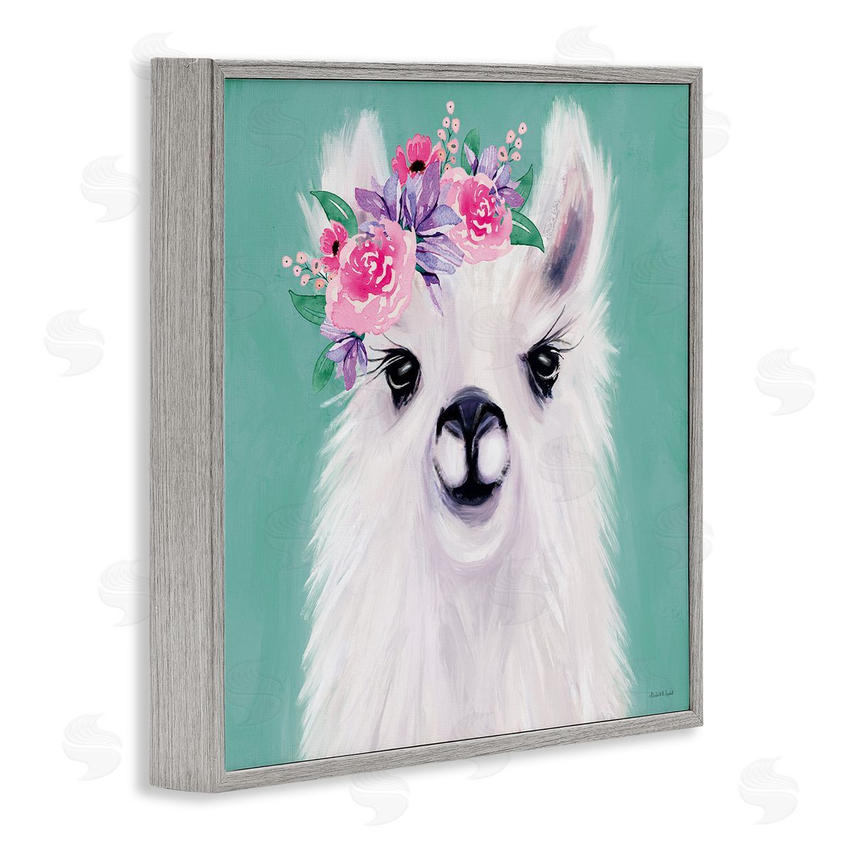 Fluffy Floral Alpaca Grey Frame Print Wall Art, Home Decor by Elizabeth Tyndall