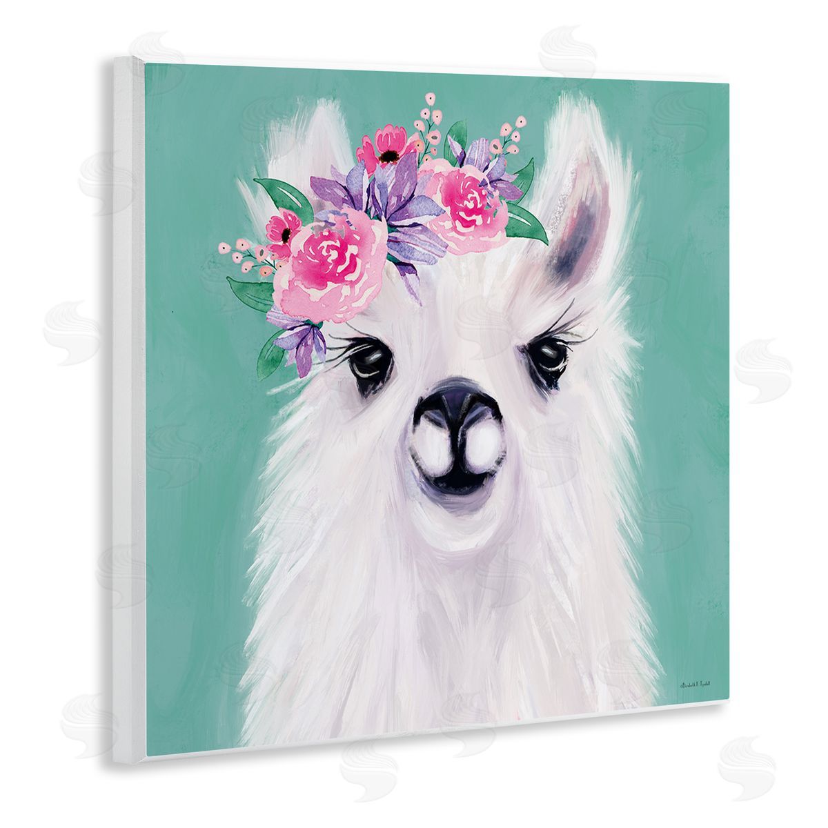 Fluffy Floral Alpaca Wood Plaque Wall Art, Home Decor by Elizabeth Tyndall