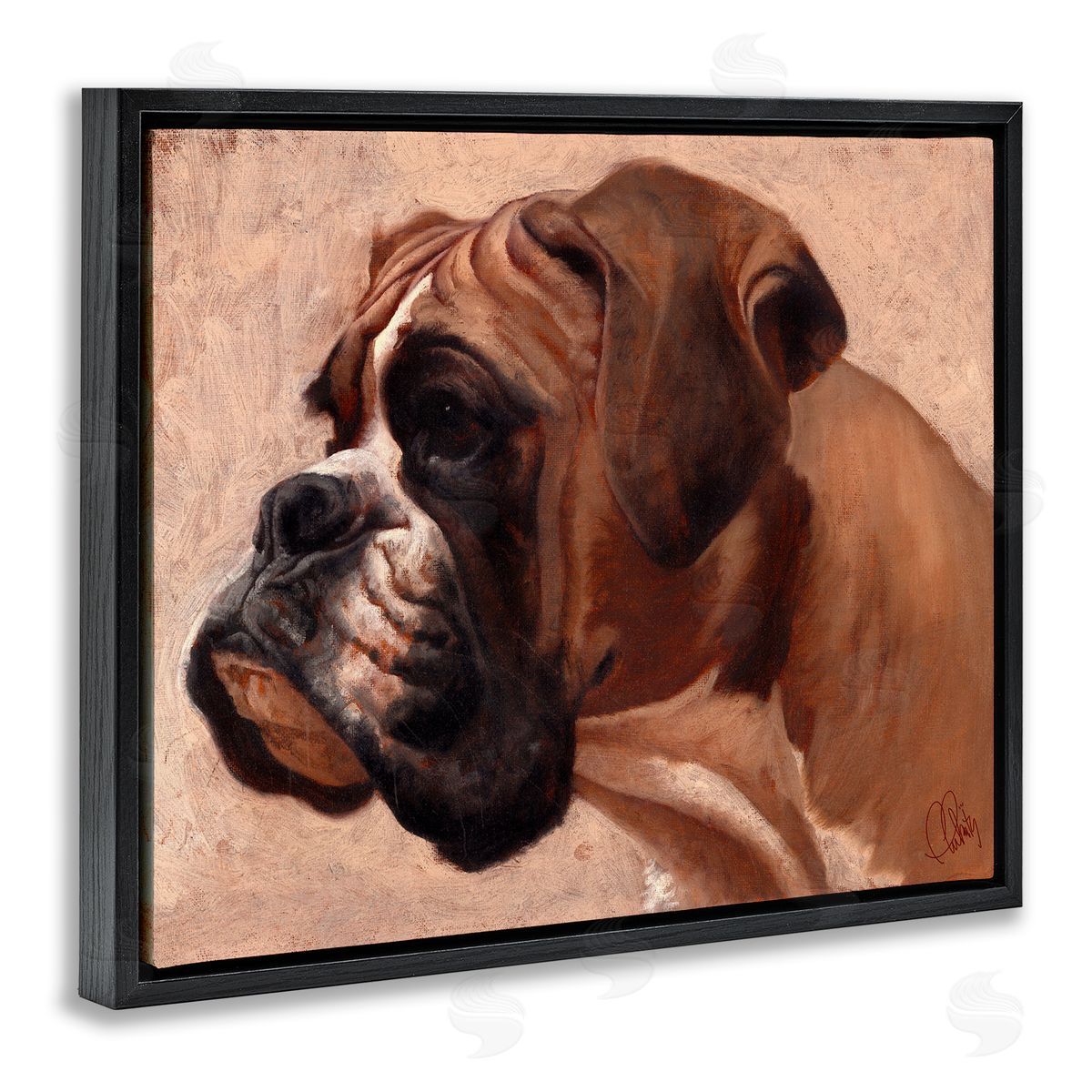 Boxer Dog Neutral Portrait Black Floating Frame Canvas Wall Art, Home Decor by Thomas Fluharty