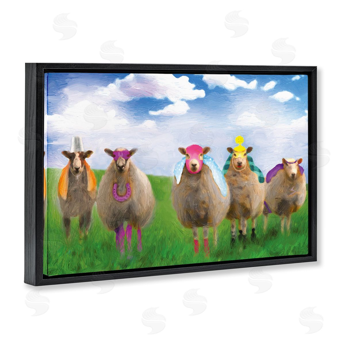Superhero Sheep in Field Black Floating Frame Canvas Wall Art, Home Decor by Porter Hastings